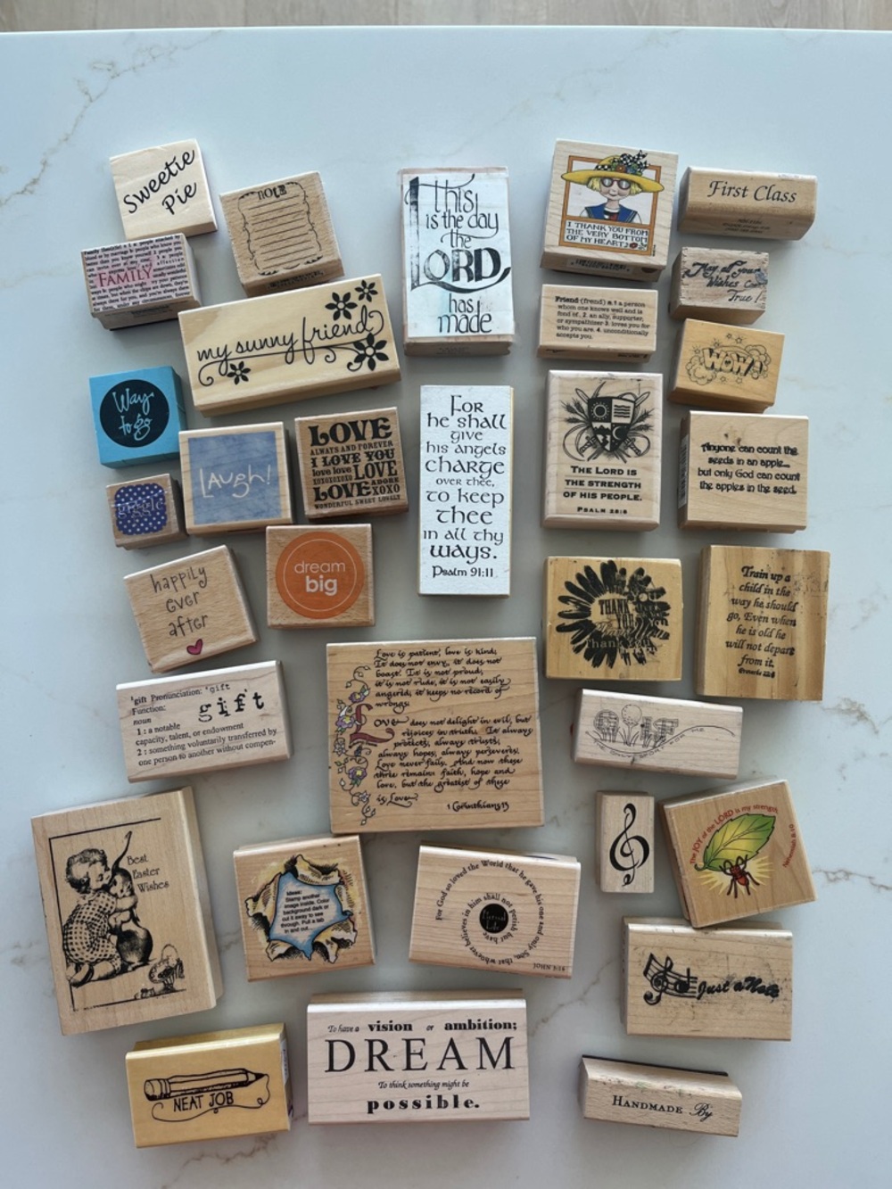 Assorted Wooden Rubber Stamp Lot with Bible verses and quotes